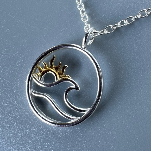 Sterling Silver Two Tone Ocean Wave Necklace - Picture 3 of 9